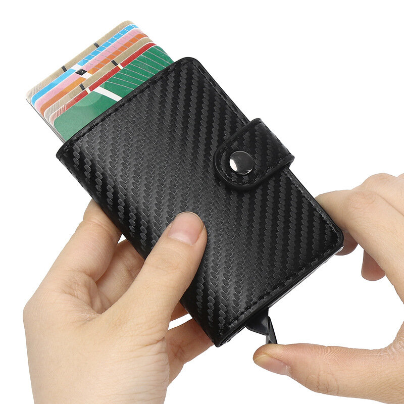 RFID etui na karty kredytowe dla mężczyzn kobiet metalowy włókno skórzane węglowy mini portfel męski uchwyt na karty