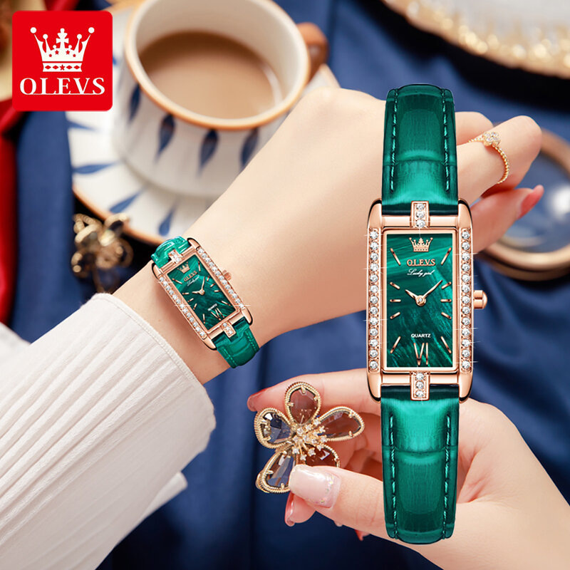 Olevs 6623 Top Marke Damen Geschenk Luxus Diamant quadratische Quarzuhr wasserdichte Leder Japan Quarz werk Armbanduhren