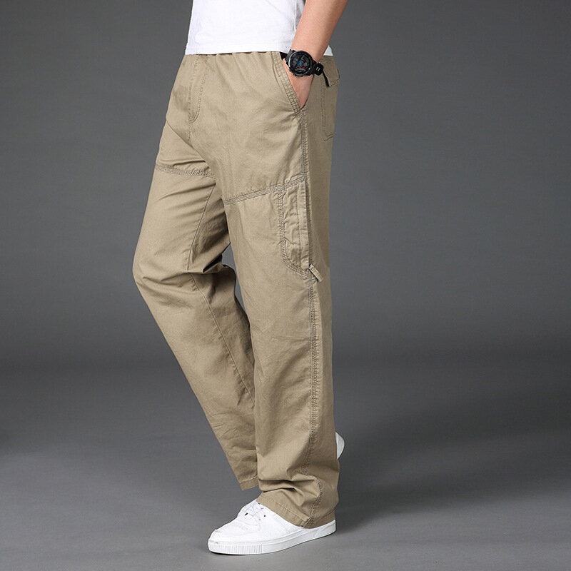 Pantalon décontracté en coton pour hommes, ample, droit, couleur unie, grande taille, sport, survêtement, nouvelle collection printemps automne 2021