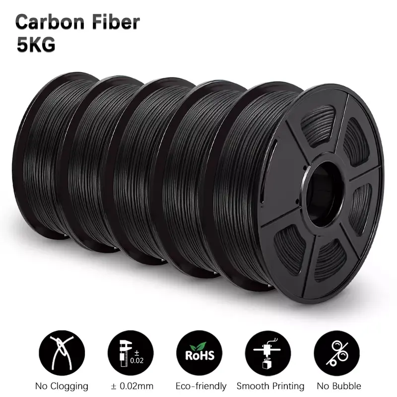 Nowy Filament PLA z włókna węglowego czarny drukarka 3D PETG PLA marmur drewno Filament 1.75MM 5KG materiał o wysokim module wkłady DIY prezent