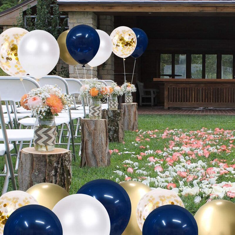Navy Blue and Gold Confetti Balloons, Birthday Balloons for Celebration Graduation Party Balloons Decorations