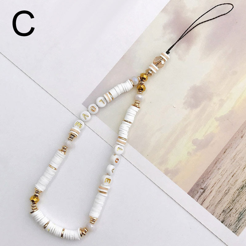 Trendy Mobile Strap Charm Soft Pottery Clay Letter Beaded Jewelry  Phone Chain Ornaments For Women Phone Anti-Lost Lanyard Gifts