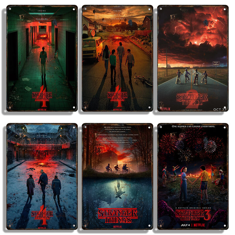 Stranger Things Movie Decorative Plaque Tin Metal Vintage Sign Cinema Bar Decoration Poster Board Home Wall Decor Aesthetic Gift