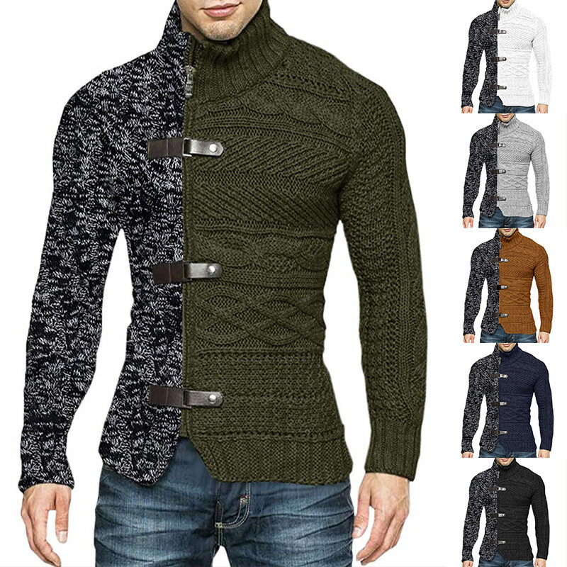 Cárdigan de punto con cuello levantado para hombre, chaqueta de manga larga con cremallera, moda de otoño e invierno, novedad de 2022
