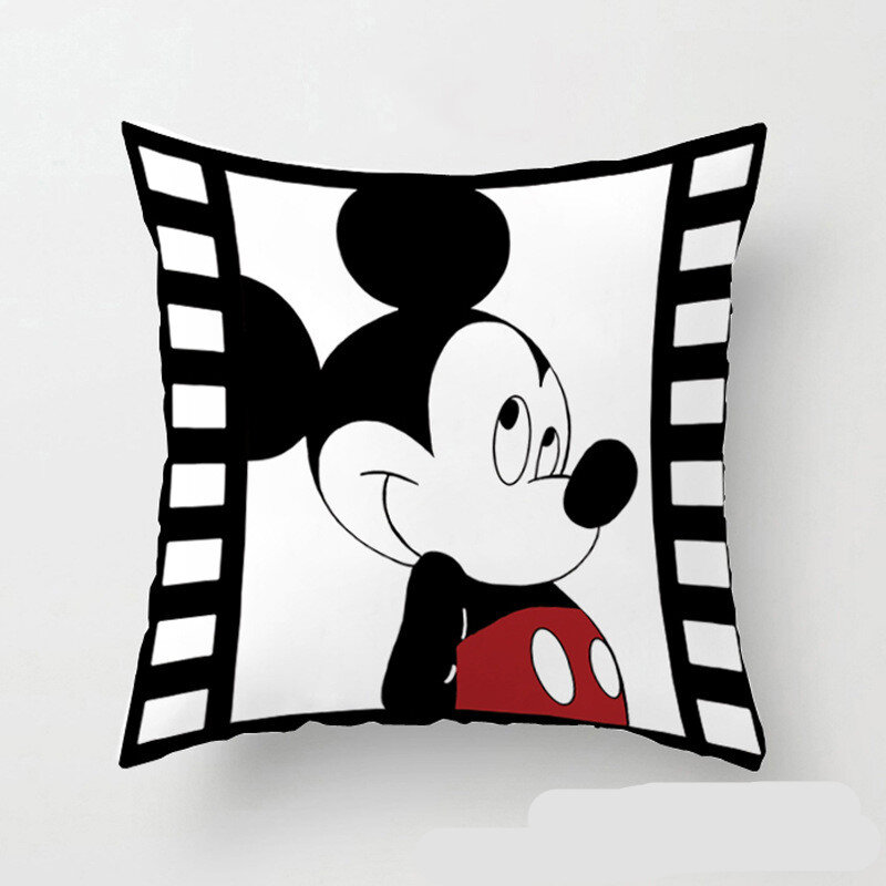 ディズニー-ミッキーとミニーマウスの枕カバー,装飾的な枕カバー,白,リビングルーム用,45x45cm
