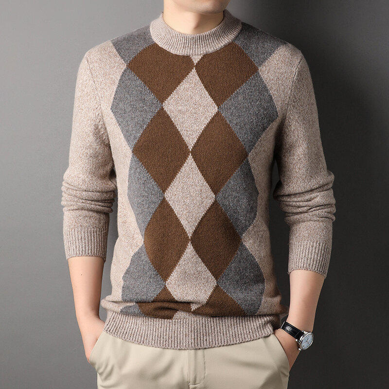Мужской Жаккардовый свитер с круглым вырезом и длинным рукавом
