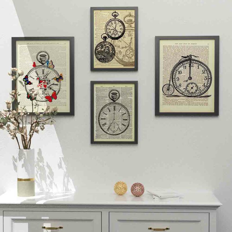 Reloj de pared mecánico con pintura en lienzo para decoración del hogar, póster de arte Retro para oficina, sala de estar, mural