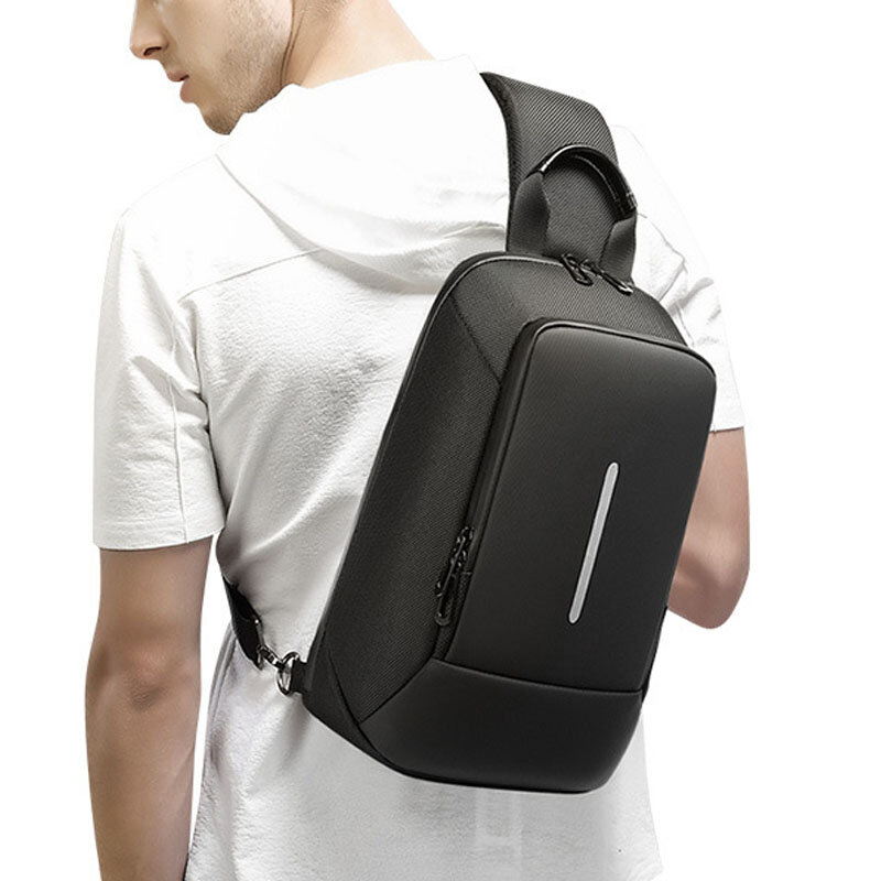 Men's Fashion Multifunction USB Shoulder Bag Pack Oxford Messenger Crossbody Sling Travel Chest Bag Pack For Male Women Female