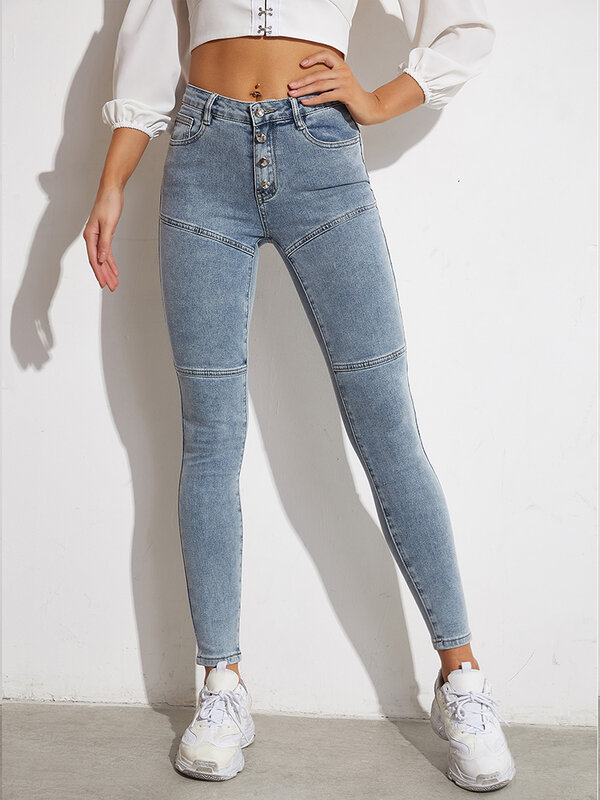 Женские Эластичные облегающие джинсы с завышенной талией, удобные джинсовые джеггинсы, облегающие брюки-карандаш для фитнеса, эластичные брюки