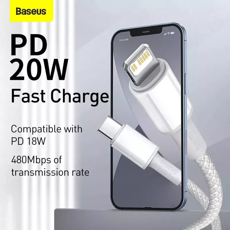 Baseus 20W USB C Cable for iPhone 13 12 11 Pro Max XR 8 PD Fast Charging for iPhone Charger Cable for MacBook iPad Type C Cable