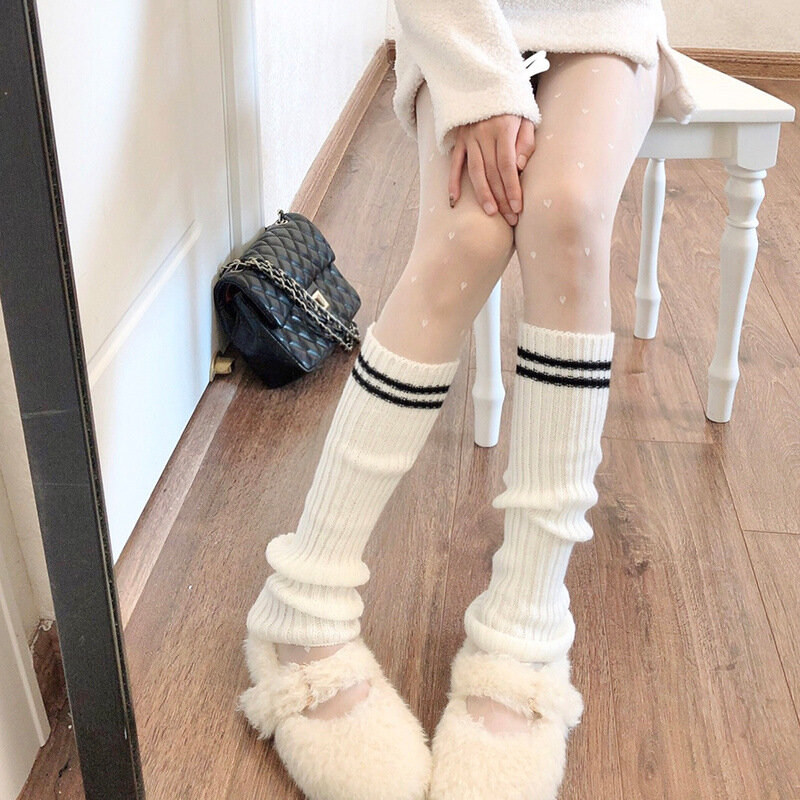 New Japanese Lolita Sweet Girl Leg Warmer Knit Socks Wool Ball Knitted Foot Cover Cosplay Women Autumn Winter Heap Heap Socks