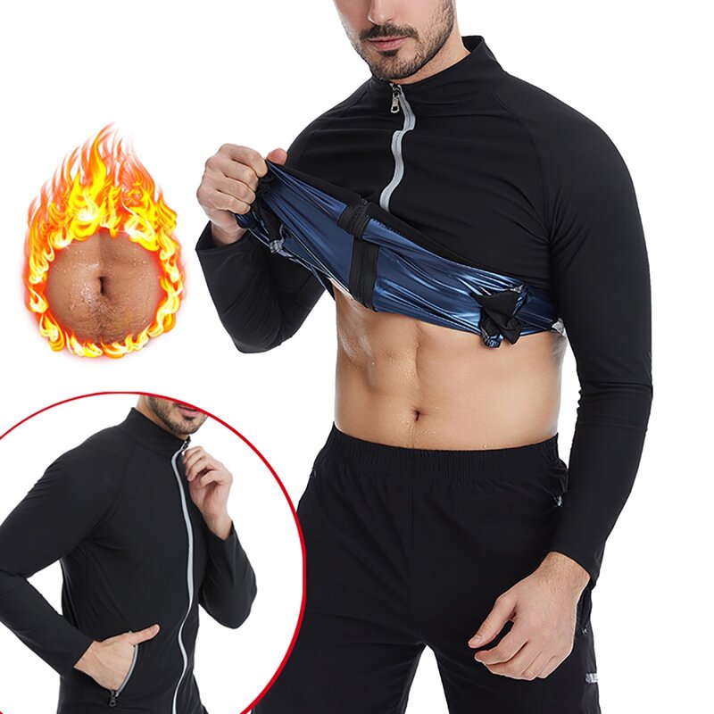 Treino sauna topos para homens barriga moldar volta correção manga longa suor sportwear sauna jaqueta para perder peso
