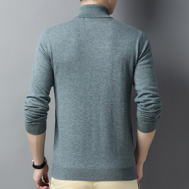 Pull tricoté à col roulé pour homme, couleur unie, 100% laine, décontracté, haut de gamme, en cachemire, nouvelle collection printemps 2022