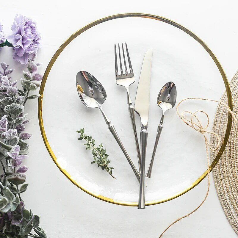 New Silver Cutlery Luxury 304 Stainless Steel Dinnerware Set Mirror Polishing Tableware Set Dinner Knife Dessert Fork Spoon