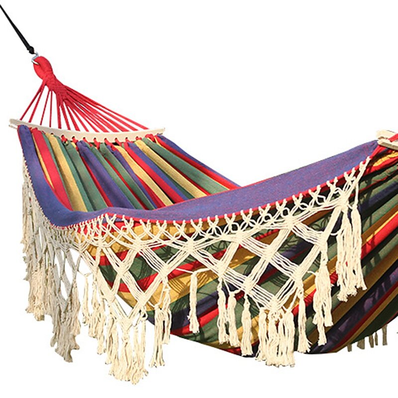 Nova rede dupla lona de algodão portátil acampamento hammock pendurado cadeira para viagem pátio jardim colorido