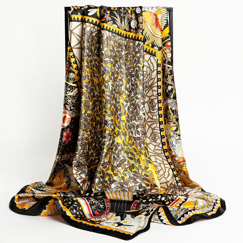 Bufanda cuadrada de seda satinada para mujer, Hijab de diseño a la moda, turbante musulmán, chal, Foulard, 2021