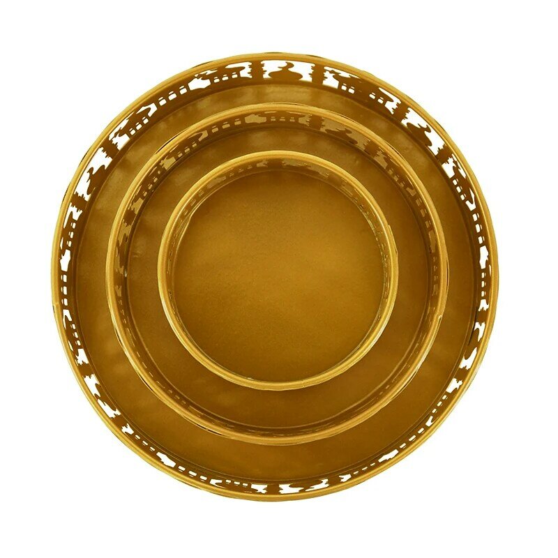 3pcs Eid Mubarak Iron Round Food Trays Festival Dinner Plate Ramadan Kareem Eid Al Adha Gifts Muslimparty Home Decoration