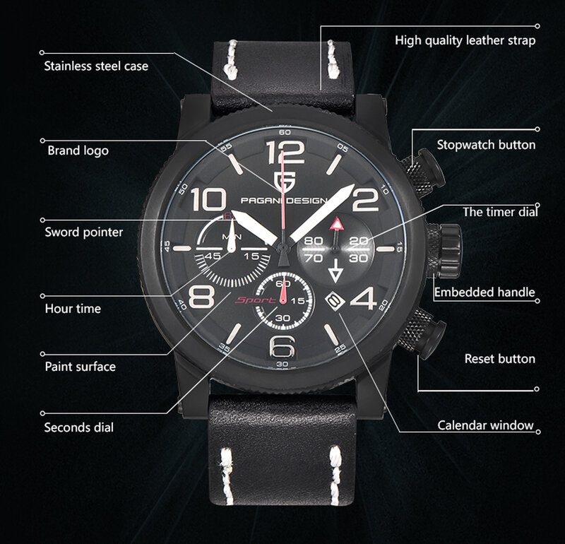 Часы geneva PAGANI Militar Uhren HerrenMode Wasserdicht с хронографом, спортивные часы