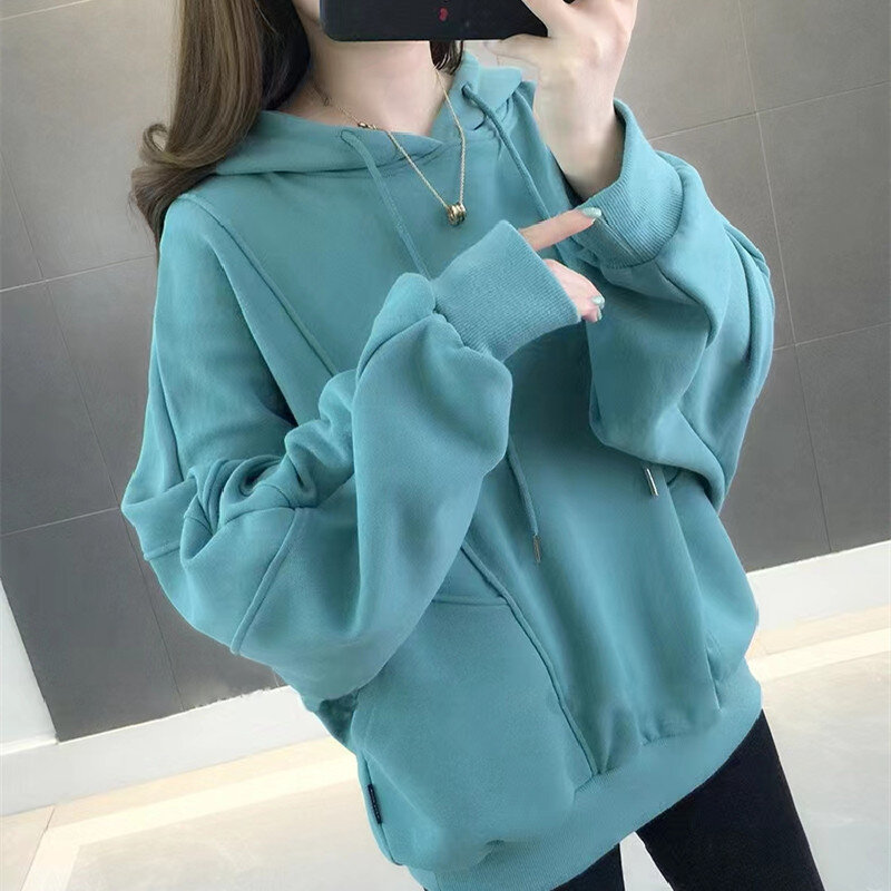 Men's and women's pullover hoodie fashion simple stitching solid color loose hoodie with shoulder bat sleeves