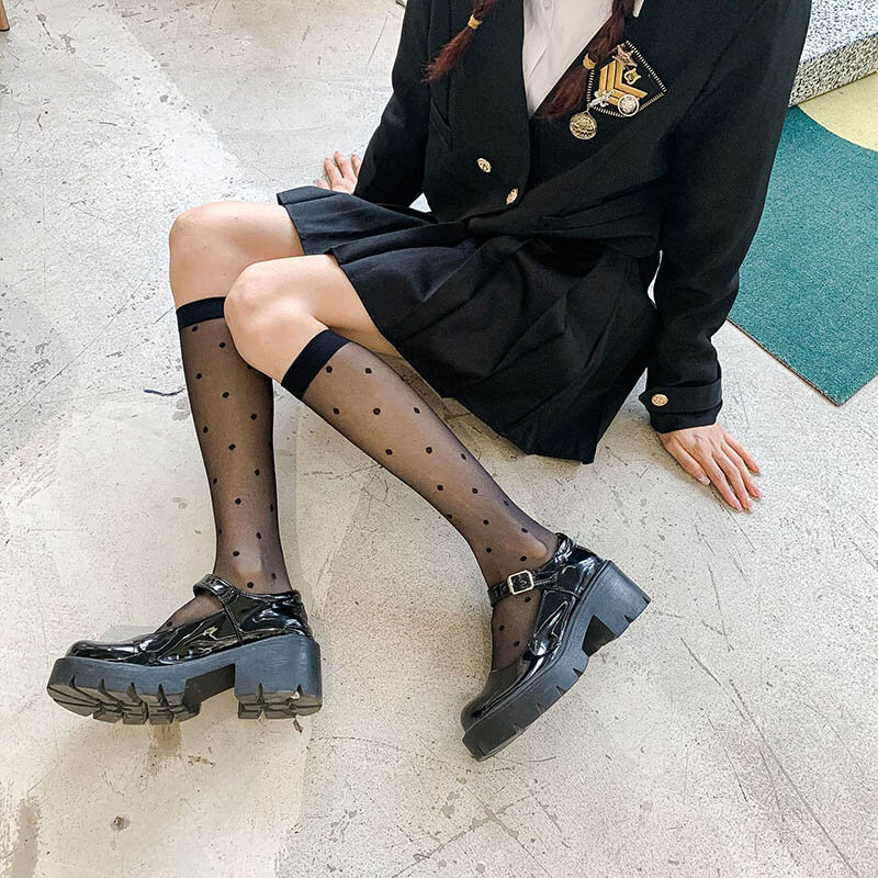 Lolita – chaussettes longues en soie pour femmes, collants à haute élasticité, en soie, à pois ondulés