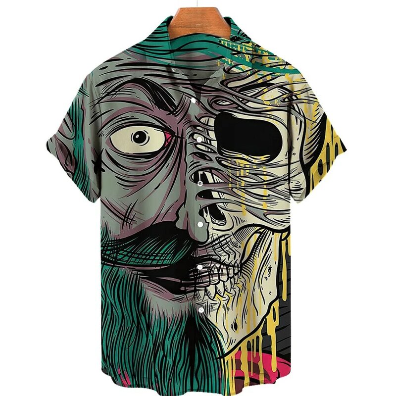 Гавайская рубашка для мужчин, Повседневная Уличная одежда большого размера с 3d-черепом, пляжные топы, блузка с коротким рукавом, модные футболки, лето