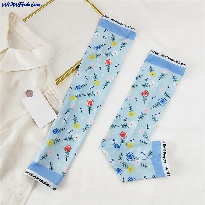 1 pair Cute Floral Printed Sunscreen Ice Sleeve Ice Silk UV Armband Gloves Drive Cycling Arm Cuff Women Outdoor Arm Warmers