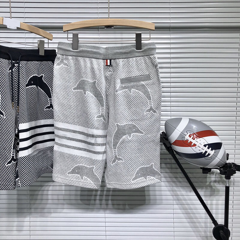 TB THOM Men's Striped Shorts Animal Embroidery Design High Quality Men's Short Pants Top Quality Women's Casual Summer  Shorts