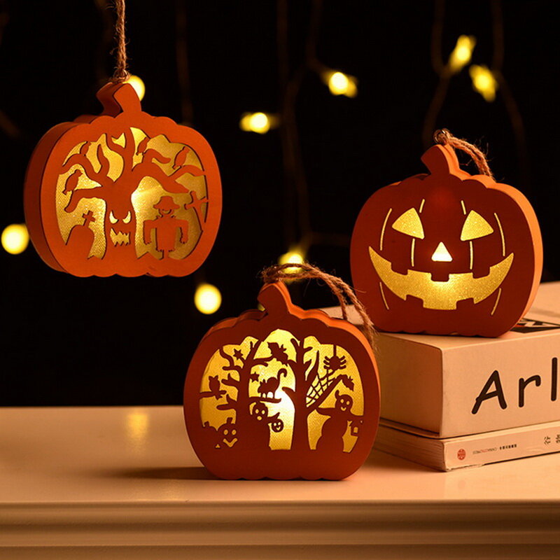 Halloween Lampu Labu Cahaya Kreatif Lampu Kayu Dekorasi Labu Lentera Menggantung Lampu Dekoratif Hadiah Pesta Halloween 2022