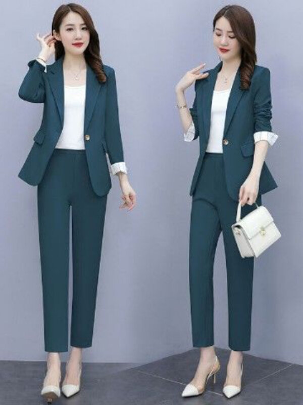 パンツとストラップ付きの女性のカジュアルな3ピーススーツ,エレガントな韓国のファッション秋の服,2022