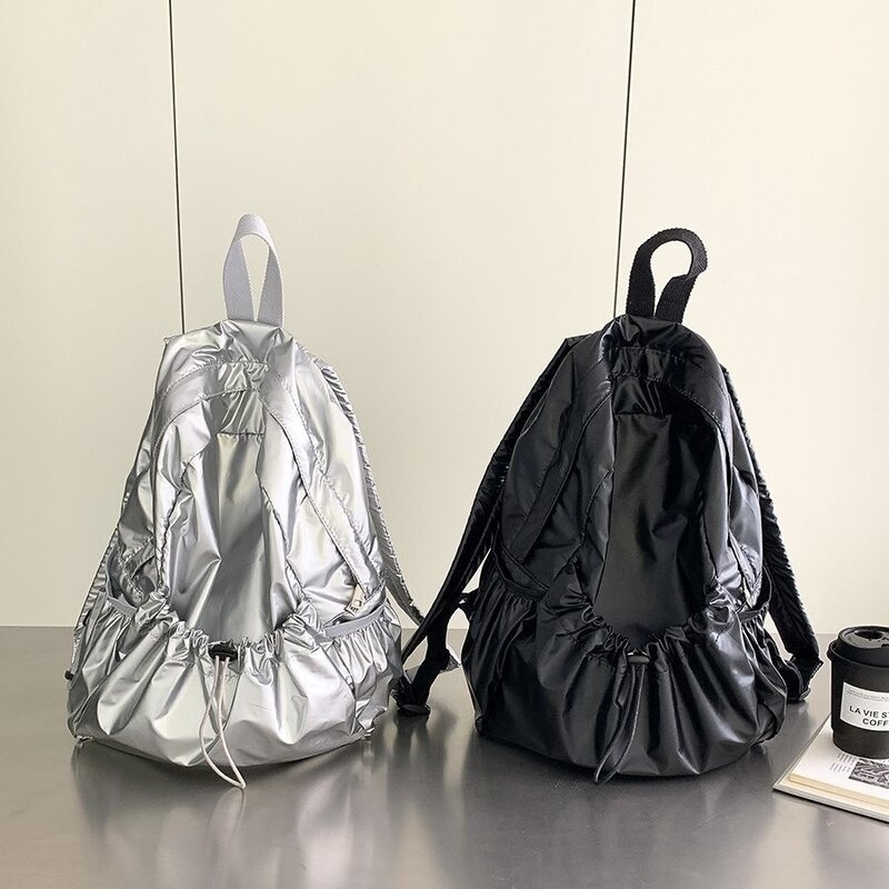 Корейские повседневные Рюкзаки, серебряные рюкзаки для женщин, вместительные сумки-тоуты, шикарные школьные сумки в стиле преппи, универсальные рюкзаки