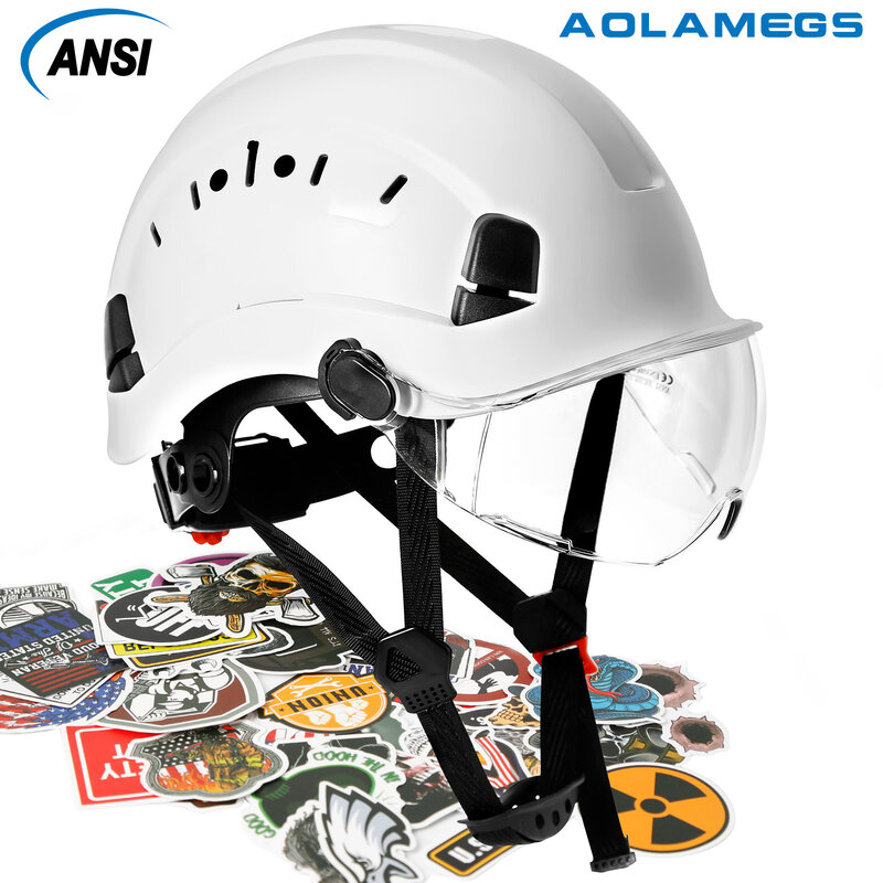 Casco de seguridad con gafas para hombre, casco duro de construcción de alta calidad, protección de ABS, gorro de trabajo para trabajo, escalada y conducción