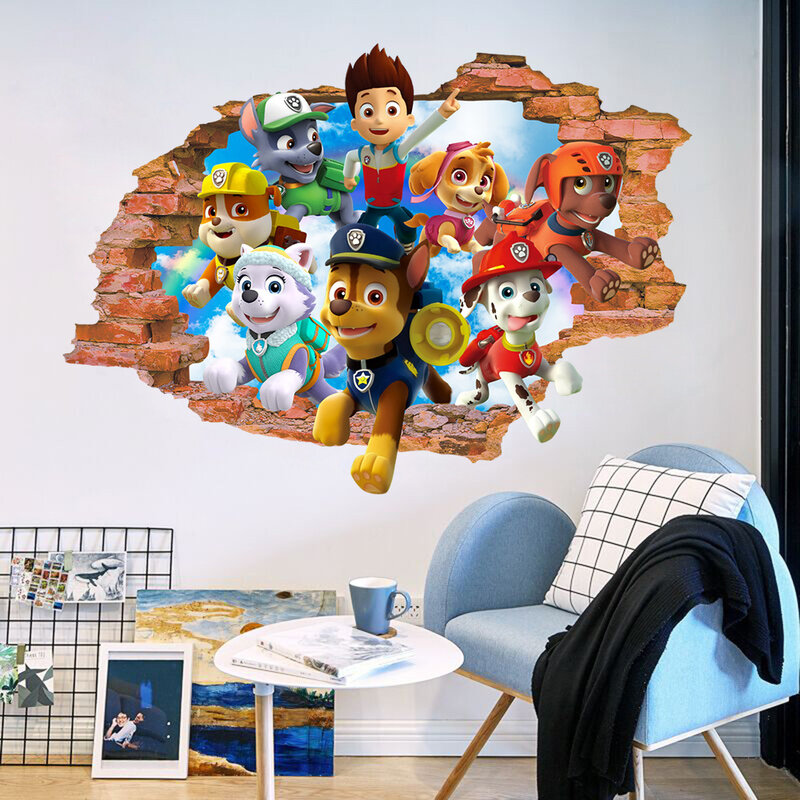 70x50cm Paw Patrol 3D adesivi murali decorativi Cartoon Large Size bambini decorazione della casa adesivi giocattoli regali Chase Ryder Skye