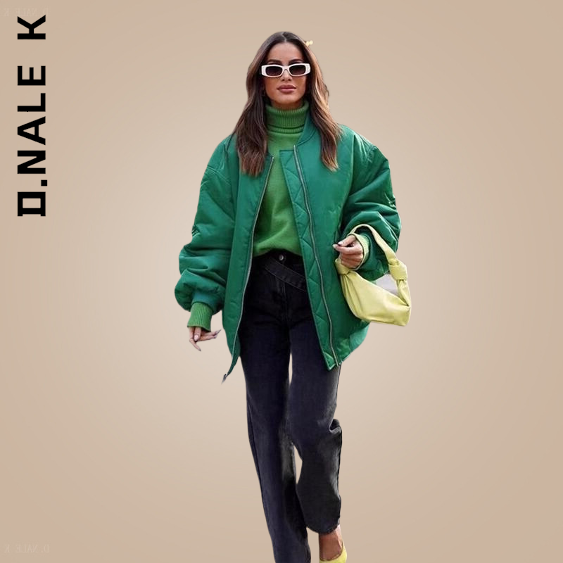 D.Nale K 2022 넉넉한 봄버 재킷 새로운 여성 의류 단색 패션 포켓 장식 재킷 통근 코튼