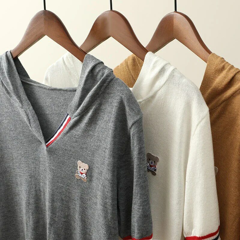 Женский популярный кашемировый пуловер TB 2023, толстовка с вышивкой TB, новый пуловер с капюшоном, кашемировая Женская одежда, короткая