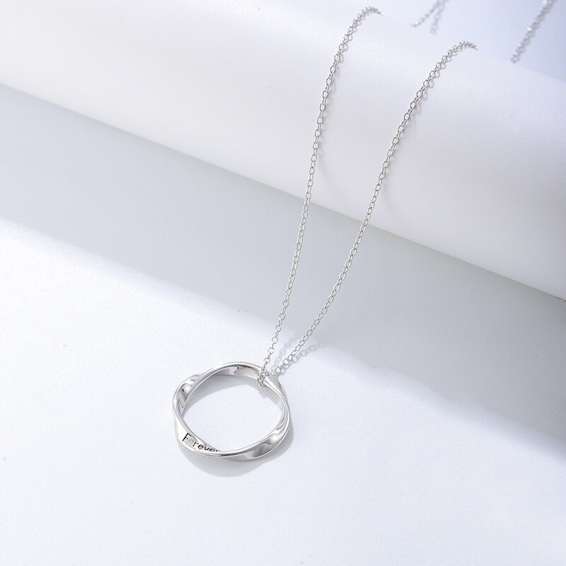 S925 Sterling Silver Mobius Ring Couple Female Personality Men's And Women's Korean Jewelry Hip Hop Pendant Rose Quartz Necklace