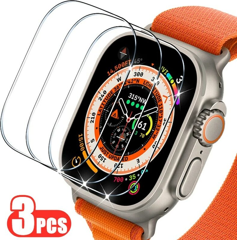 3 pçs vidro temperado para apple watch ultra 49mm protetor de tela para iwatch ultra 49mm hd película protetora de vidro