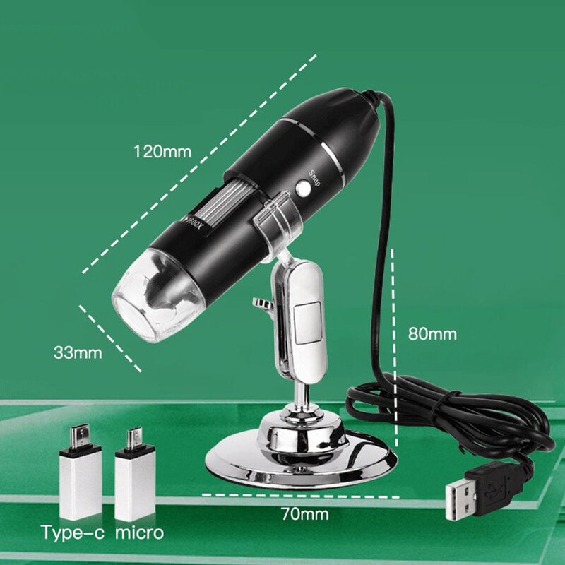1600X 디지털 현미경 카메라 3in1 타입-C USB 휴대용 전자 현미경, 납땜용, LED 돋보기, 휴대폰 수리용