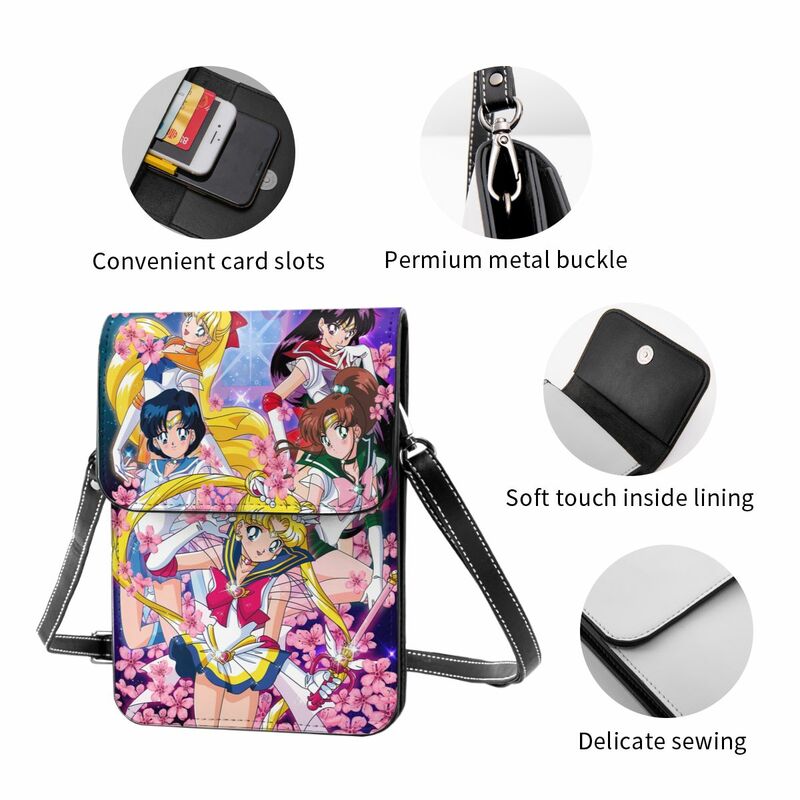 Anime żeglarze księżyc portfel Crossbody torba na telefon komórkowy torba na ramię saszetka na telefon komórkowy