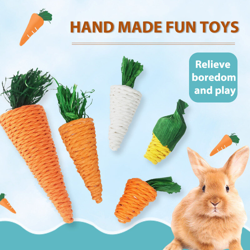 Juguete masticable de conejo y hámster para morder, bolas tejidas de zanahoria de maíz para Limpieza de dientes, juguetes molares de rábano, suministros para mascotas, 1 unidad