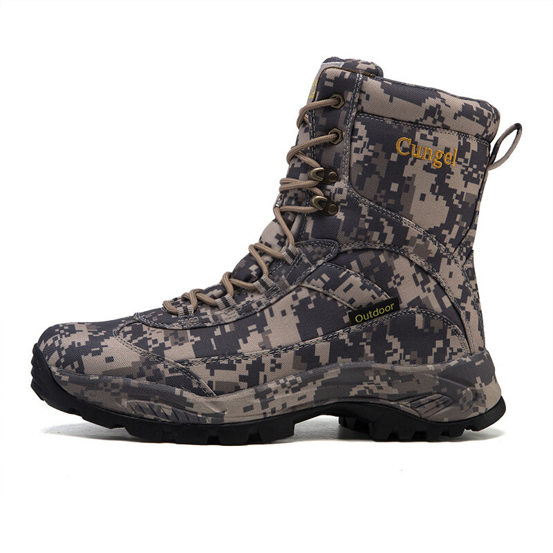 Coppia stivali alti escursionismo combattimento caccia all'aperto Camouflage viaggio impermeabile resistente peluche indistruttibile scarpe invernali