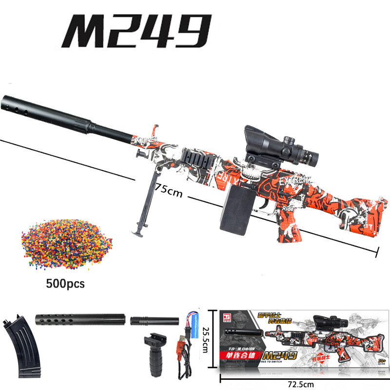 Aug m249 explosão elétrica água gel blaster splatter brinquedo arma crianças brinquedos cs jogo paintball airsoft sniper rifle arma para o menino