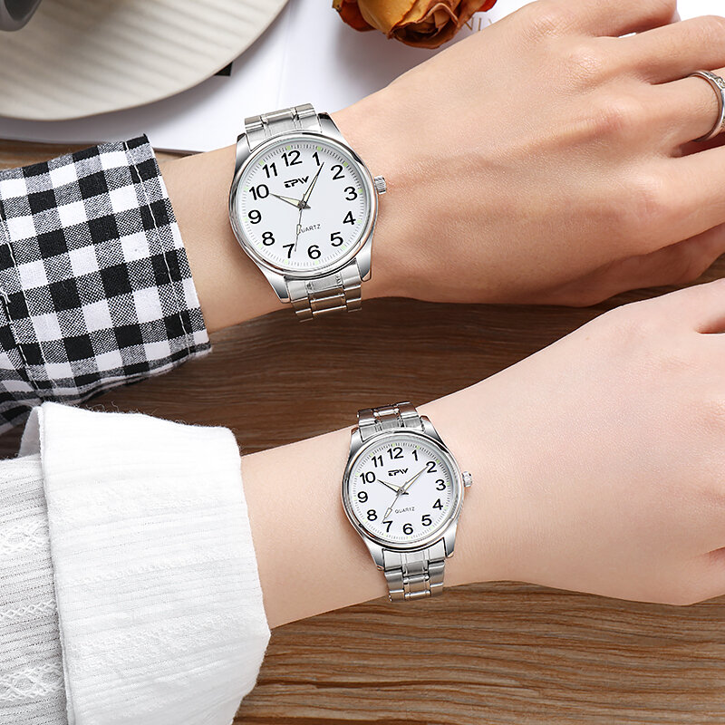 Super fácil de ler expansão banda relógio extensível 42mm branco dial grandes números japão quartzo
