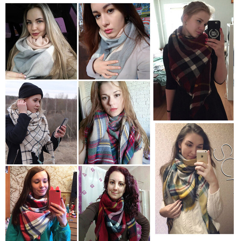 Lenço de inverno para mulheres marca de moda designer xale cashmere xadrez triângulo lenços cobertor bufanda atacado dropshipping