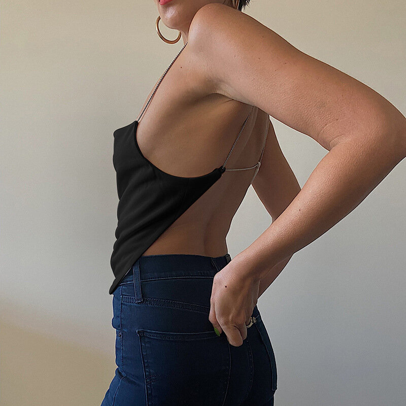 새로운 2022 여름 섹시한 Backless 솔리드 컬러 체인 v-목 Suspender 탑 여성의 Backless 느슨한 조끼 파티 의상 여성 탑스에 대한