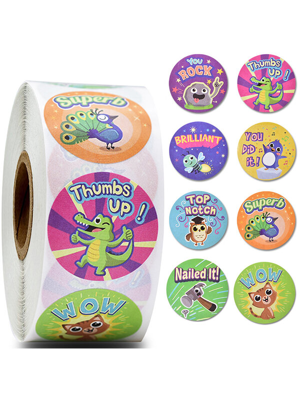 8 Different Cartoon Animals Stickers 50-500pcs Reward Words Stickers for Teacher Encourage Student Kawaii Sticker for Kids Toy