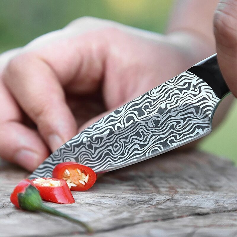 Boning Knife Damascus Pattern Imitate Kitchen Knife Chef Meat Cleaver Barbecue Knife Hunting Fishing Knife with Sheath