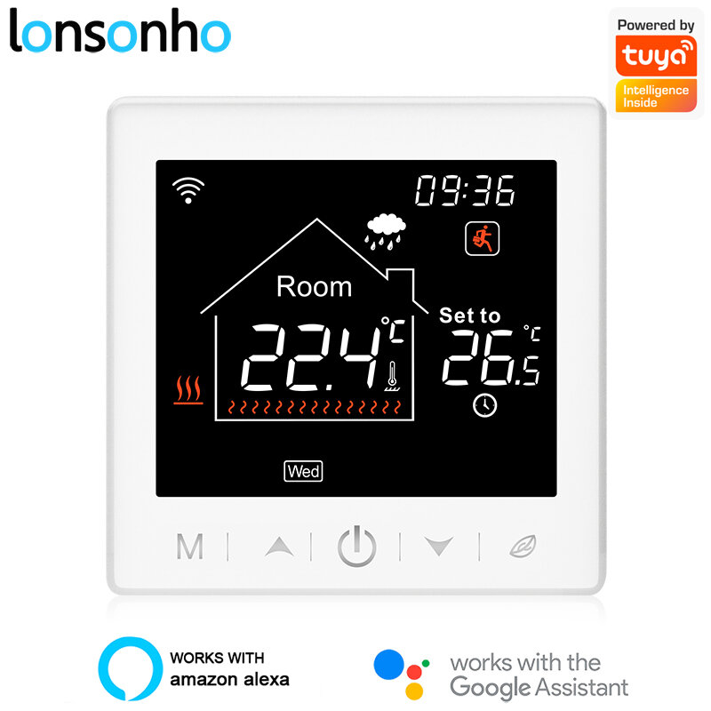 Lonsonho tuya inteligente termostato wifi 220v de poupança energia toque lcd programável vida inteligente casa compatível alexa google assistente