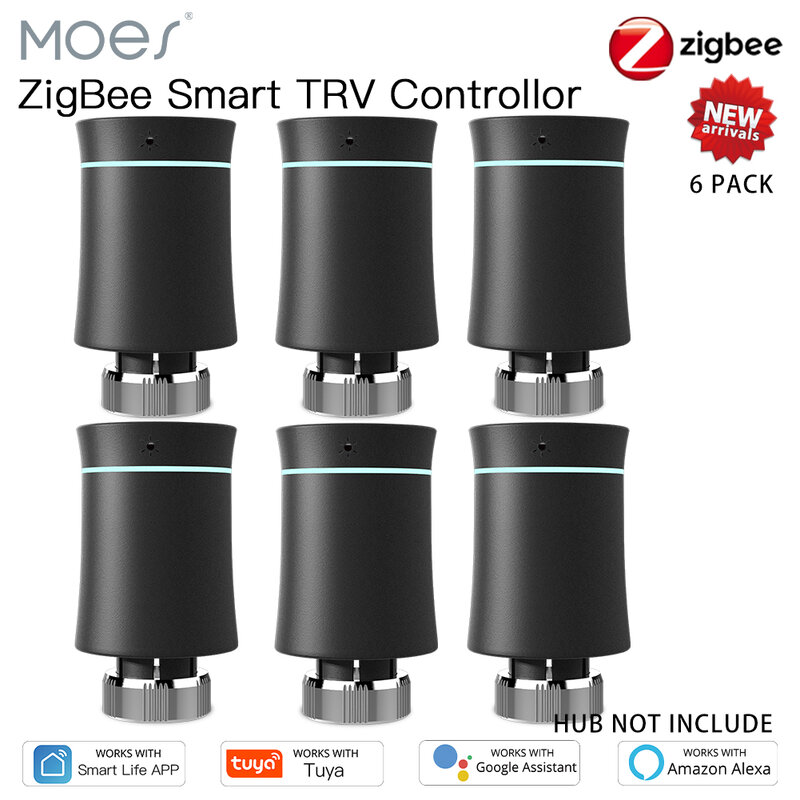 MoesHouse-ZigBee3.0 TRV Tuya 새로운 라디에이터 액추에이터 밸브, 스마트 프로그래밍 가능 온도 조절기 온도 히터 알렉사 음성 제어