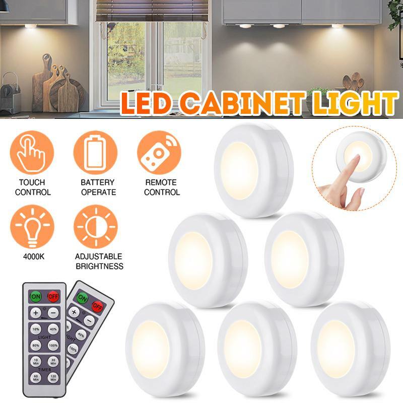 Elfeland 6Pcs LED Schrank Licht Schrank Lampe mit Zwei Fernbedienung RGB 4000K Nacht Lichter für Küche Schrank schlafzimmer Korridor