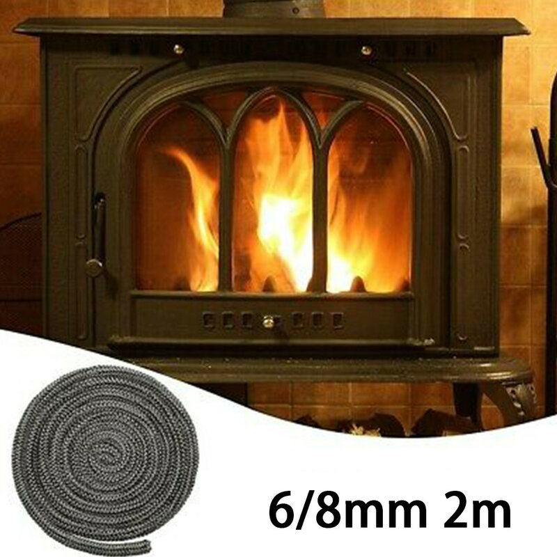 Tali penyegel perapian 6/8mm 2M, tali hitam kompor api pembakar kayu kompor suhu tinggi segel tali serat kaca